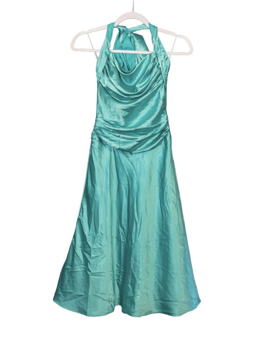 Vintage Beautifly Y2K Teal Satin Cowl Halter Swing Formal Dress - Size 4